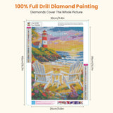 Miwixy Beach Diamond Art Kits for Adults,Lighthouse Sunset Diamond Painting Kits,5D Full Drill Diamond Dots Paintings,Round Diamond Art Canvas for Beginners Home Wall Decor 12 x 16 Inch Miwixy