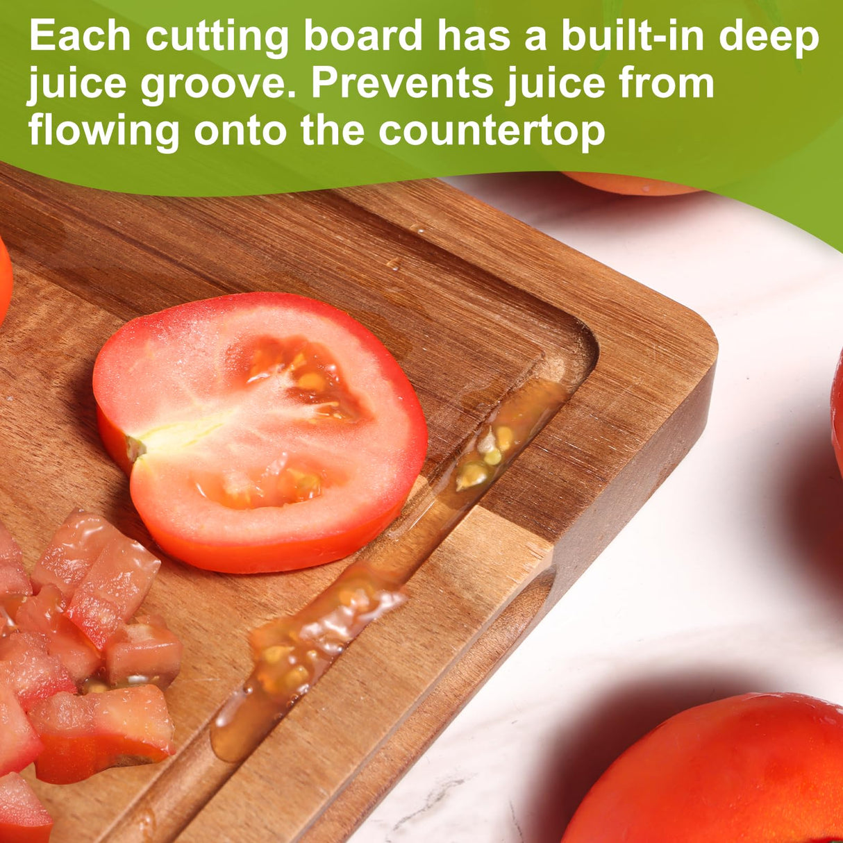 Wood Cutting Boards for Kitchen, Large Cutting Board Set of 4, Wooden Cutting Boards with Juice Grooves, Chopping Board for Meat, Veggies, Easy Grip Handle (double 17x12, 12x9, 12x8 inch) Lelwoy