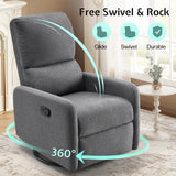 Jocisland Swivel Rocker Recliner Chair for Adults, Nursery Rocking Reclining with High Back, Small Glider for Small Spaces/Living Room/Bedroom/Nursing, Gray Linen Jocisland