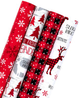 WRAPAHOLIC 30 Inch Christmas Wrapping Paper Roll - Jumbo Roll Rustic Holiday Woodland Scenes - Snowflake, Plaid, Reindeer - 4 Rolls - 30 Inch x 120 Inch Per Roll WRAPAHOLIC