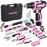 FASTPRO 160-Piece Pink Tool Set with 12V Cordless Lithium-ion Drill Driver, Lady's Home Repairing Tool Kit with Drill in Storage Case, For DIY, Home Maintenance. FASTPRO