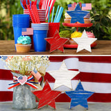 Whaline 4th of July Wooden Star Signs Patriotic Rustic Star Shape Tiered Tray Decor Red Blue White Wood Star Blocks Retro Freestanding Table Signs for Independence Day Farmhouse Home Decor, 3Pcs Whaline