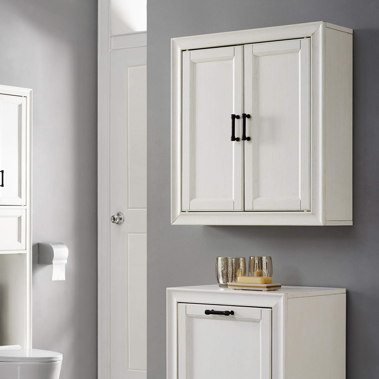 Crosley Furniture Tara Wall Mounted Bathroom Storage Medicine Cabinet with Shelves, Vintage White Crosley Furniture