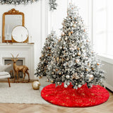 Amidaky Christmas Tree Skirt Red 30 inch Gold Christmas Tree Skirt Snowflakes Faux Fur for Xmas Holiday Home Party Amidaky