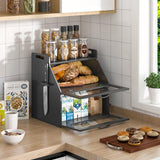 Bread Box, Bread Box for Kitchen Countertop, Large Bread Storage Container for Homemade Bread, Wooden Farmhouse Breadbox Organizers, Double Layer Bread Bin with Acrylic Window Bread Holder,Black TQQDCI