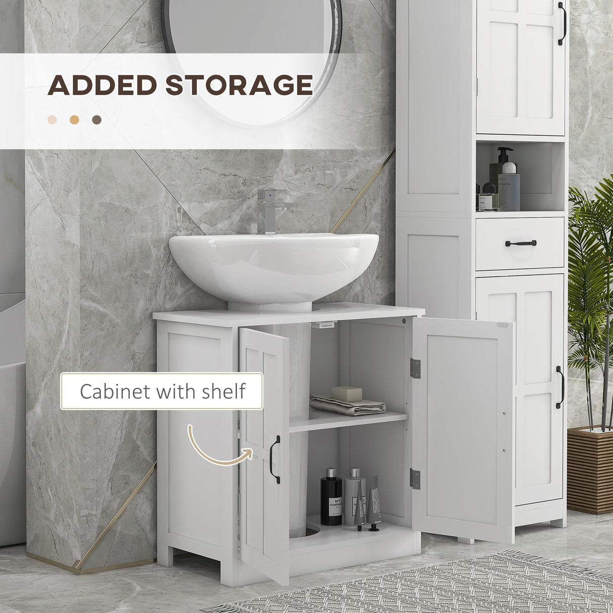 kleankin Pedestal Sink Storage Cabinet, Under Sink Cabinet, Bathroom Vanity Cabinet with Double Doors and Adjustable Shelf, White kleankin