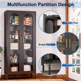 RGGCABINET Display Cabinet, Metal Curio Cabinets with Glass Doors, Black Kitchen Pantry Cabinet, 71" Tall Storage Cabinet with Adjustable Shelves, Lego Glass Cabinet for Dining Room, Home Office RGGCABINET