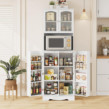 HOSTACK 71'' Pantry Cabinet, Tall Storage Cabinet with Microwave Stand, Freestanding Kitchen Hutch with Doors and Adjustable Shelves, Mordern Food