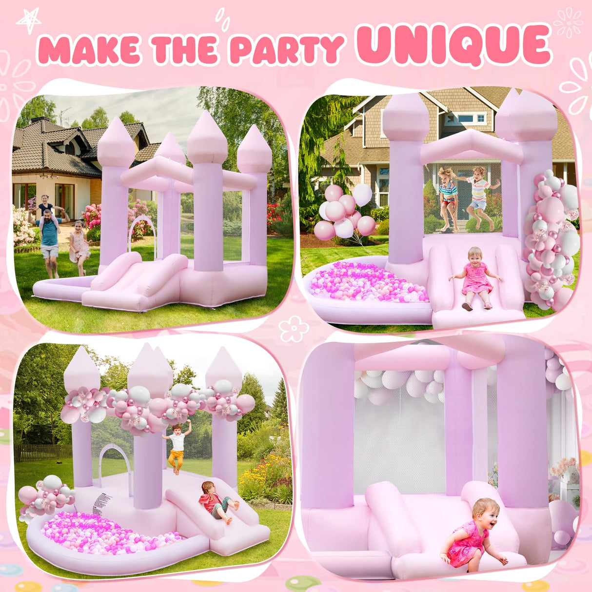 FBSPORT White Bounce House, Inflatable Bouncer with Air Blower,Indoor & Outdoor Bouncy Castle with Big Ball Pit for Wedding Party Kids Birthday Party, Easy to Install FBSPORT