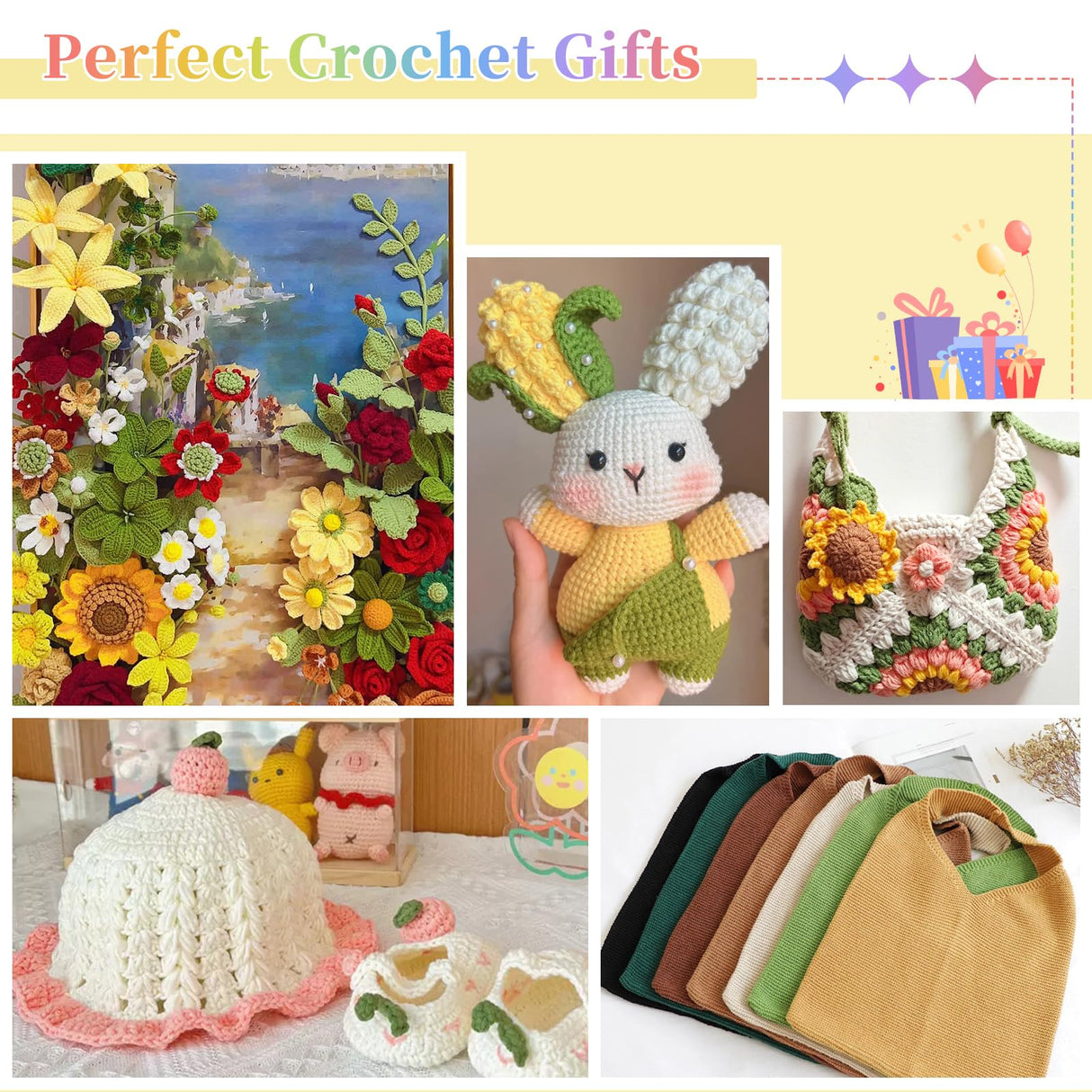 Coopay Yarn for Crocheting, 12 Premium Wool Yarns - 98% Wool 2% Cotton, 1.76oz, 164yds - Crochet Yarn for Clothes, Scarves, Blankets, Shawls (Multicolor) Coopay