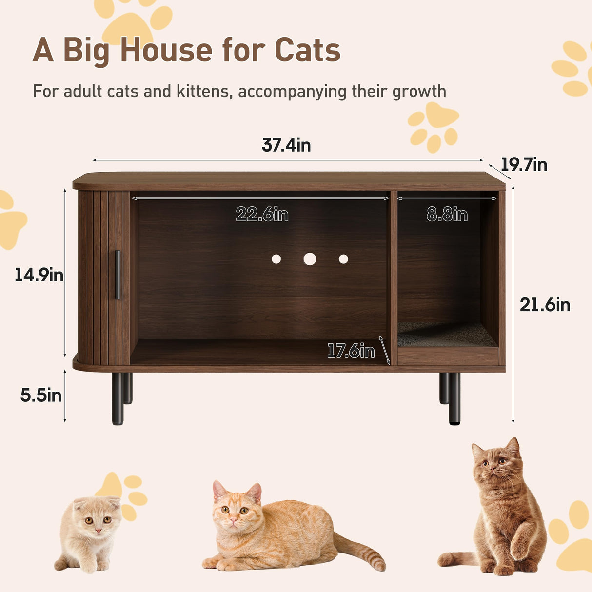 Cat Litter Box Enclosure with Cat Scratch Pad, Sliding Door, 37.4" Litter Box Enclosure Furniture Hidden Litter Box, Modern Indoor Cat House, TV Stand, Side End Table for Living Room, Walnut Halitaa