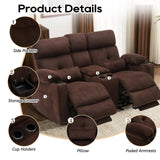 Home Theater Seating Loveseat Recliner Sofa, Power Reclining Couch with Massage & Heat, USB Charging Port, 2 Lumbar Support Pillows, Center Console, Cup Holder, Side Pocket, for RVs, Movie Room P.H.Furn