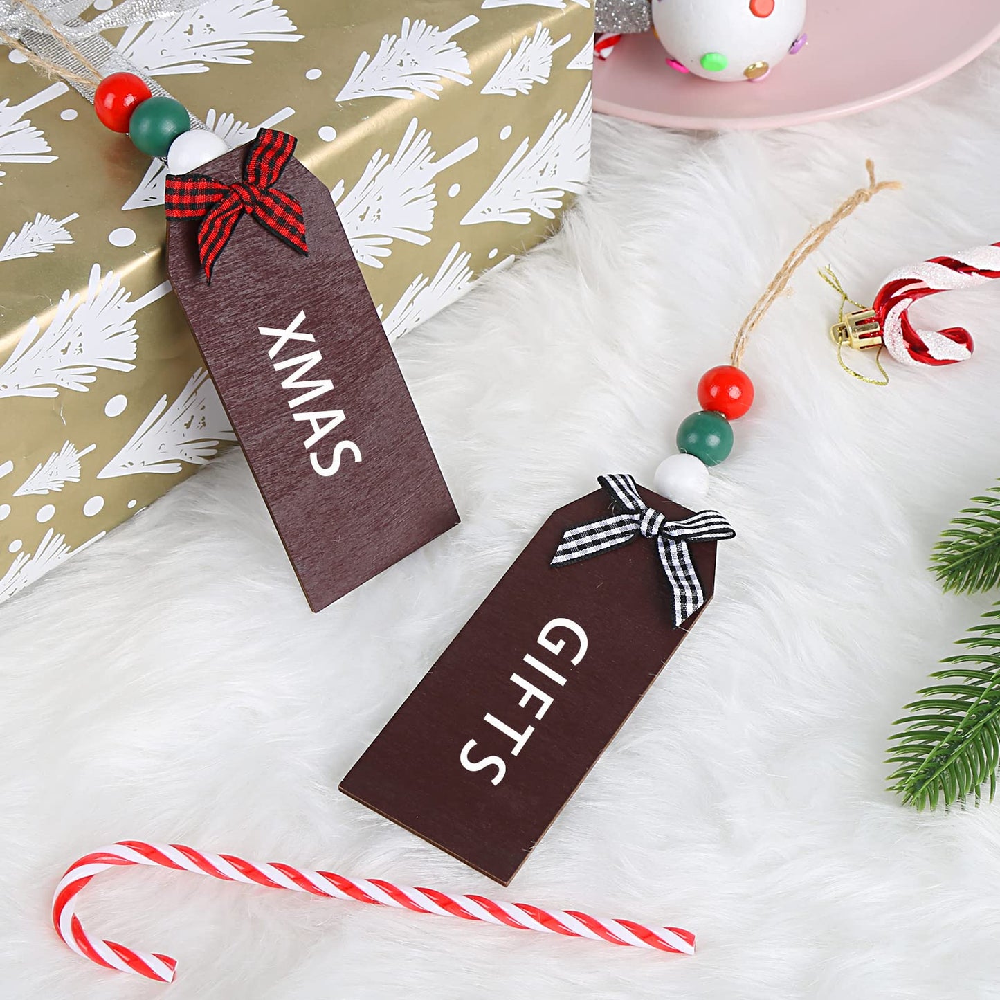 DIYASY Christmas Stocking Name Tags, 12 Pack Personalized Wooden Haning Tags Farmhouse Stocking Sign Unfinished Blank Chalkboard Tags with Wood Beads, Bows, Hemp Rope & Needle - WoodArtSupply