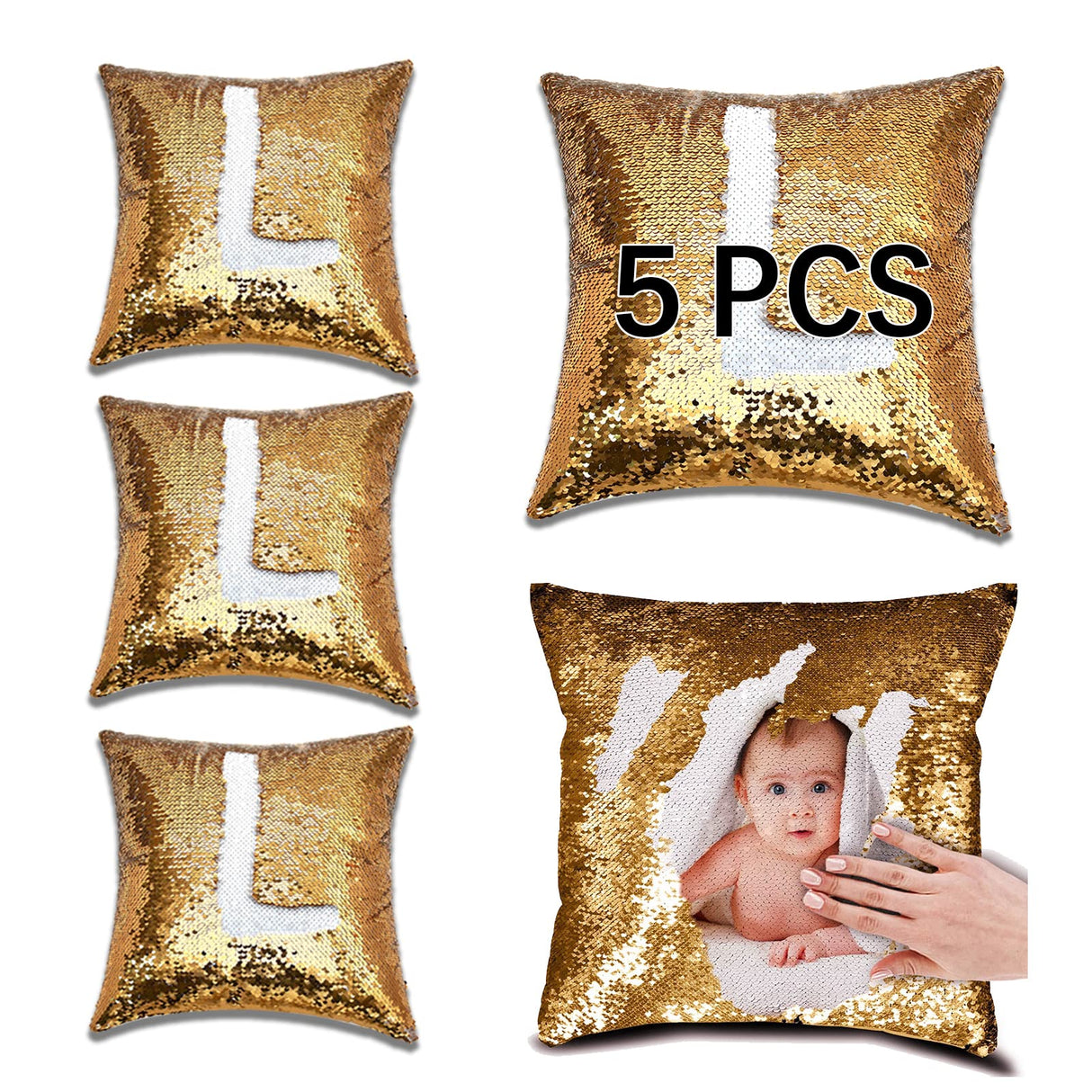 ORJ Sublimation Sequin Pillow Case Blanks 16''x16'' Flip Reversible Mermaid Decorative Personalized Cushion Throw Pillow Covers for Kids (Golden) ORJ