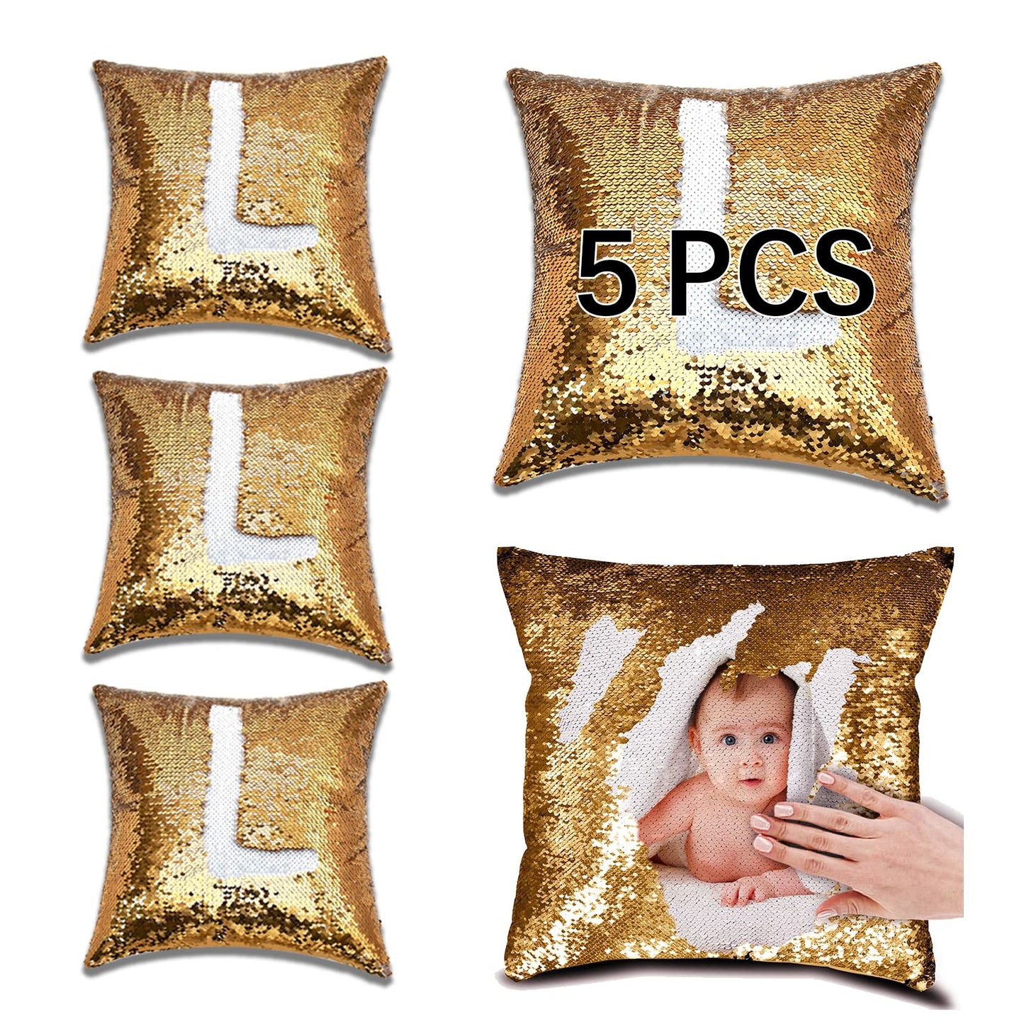 ORJ Sublimation Sequin Pillow Case Blanks 16''x16'' Flip Reversible Mermaid Decorative Personalized Cushion Throw Pillow Covers for Kids (Golden)