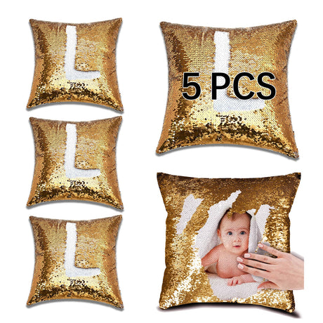 ORJ Sublimation Sequin Pillow Case Blanks 16''x16'' Flip Reversible Mermaid Decorative Personalized Cushion Throw Pillow Covers for Kids (Golden) ORJ