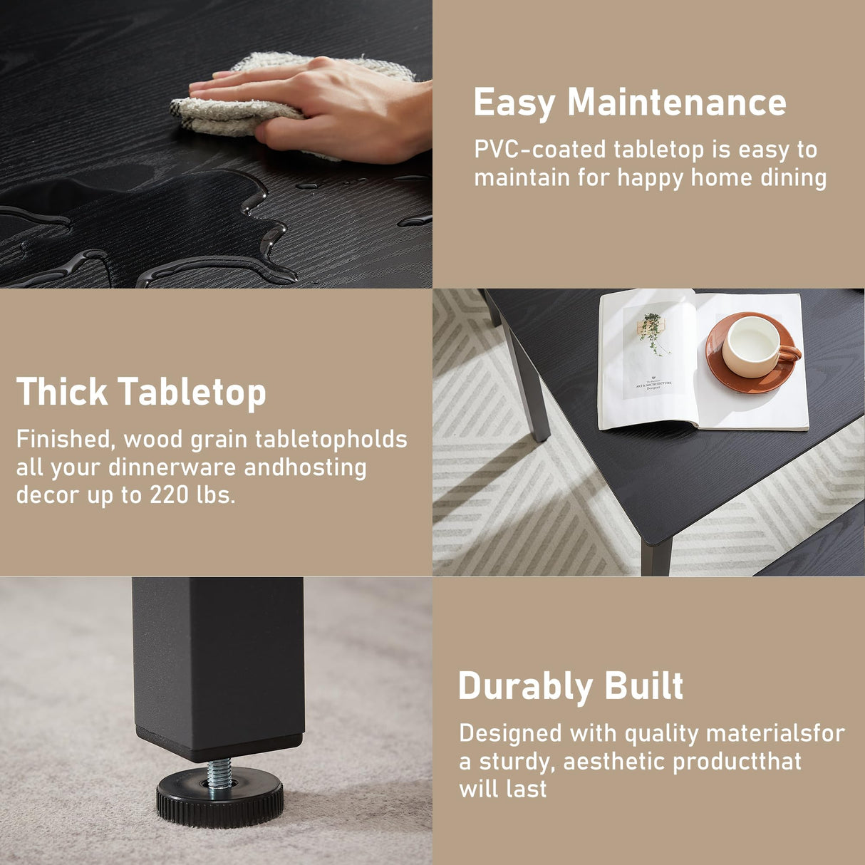 SumKea 3-Piece 4 Bar 2 Dining Benches, 43.3'' Wood Kitchen Table & Chair Set for Breakfast Nook and Small Space, Black SumKea