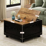 MaverickFurni Farmhouse Coffee Table with Storage, Lift Coffee Tables for Living Room, Square Coffee Table with Wood Gourd Feet and Hydraulic Gas Rod (Black) MaverickFurni