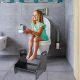 Acacia 2-Step Stool for Kid, Toddler Wood Step Ladder with 2 Handles, Safe Non-Slip Bottom, Rounded Corners, Supports up to 300 lbs, Perfect for Bathroom Bedroom (Black) Demigo