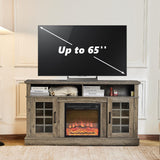 Redlife TV Stand with Fireplace for 65 Inch TV, Fireplace TV Stand, Farmhouse Entertainment Center with Fireplace, Media Console with Fireplace, TV Cabinet with Charging for Living Room (Brown) Redlifeᅟᅠ