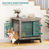 YITAHOME Dog Crate Furniture with Cushion, Dog Kennel Indoor with Wheels, Dog Crate End Table with Tray, 27" Dog Cage with Double Doors for Small Dog (Gray) YITAHOME