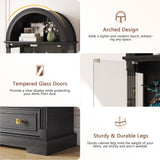 Display Cabinet with Glass Doors, 72" Tall Arched Curio Cabinet with Human Sensor Lights, 4-Tier Glass Display Case for Collectibles Bookcase Living Room Office, Black TAGELIER