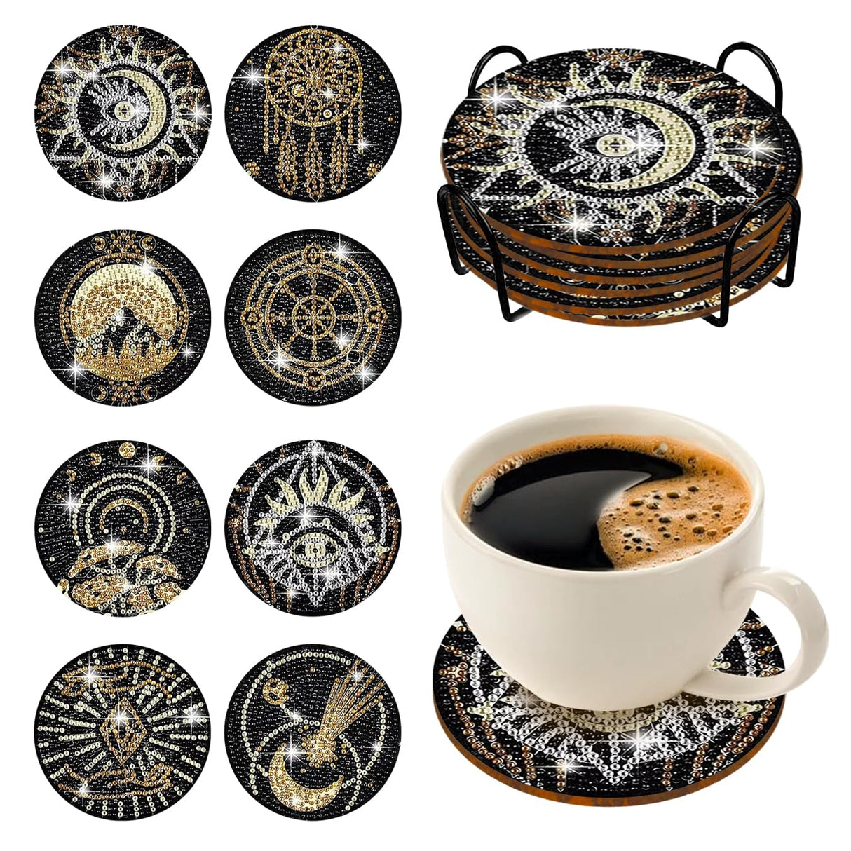 8 pcs Diamond Painting Coasters | Diamond Art Coasters | Tarot Diamond Art Painting | Perfect Art Craft Gift for Tarot Lover, Dad, Mom, Grandparents, Brother, Sister. LGANHAPY