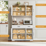 HOSTACK 71" Pantry Cabinet with Charging Station, Tall Kitchen Pantry Storage Cabinet with Microwave Stand, Farmhouse Kitchen Hutch Cabinet with Storage Drawers for Living Room, Dining Room, White HOSTACK