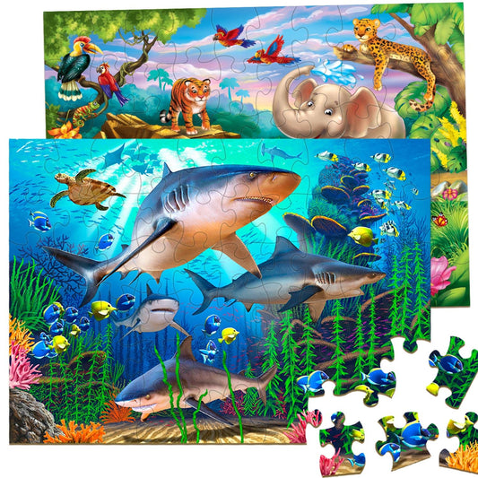 Puzzles for Kids Ages 4-8 – 2 x 60 Pieces Puzzles for Kids Ages 3-5 6-8 – Toy for Learning Ocean & Forest Animals – Educational Toys for Boy and Girl (2 Packs)