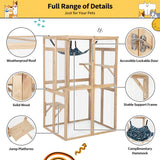 COZIWOW Catio Outdoor Cat Enclosure Window Access, Wooden Cat House Shelter, Kitty Cage with Hammock for Patio Indoor (Wood) COZIWOW