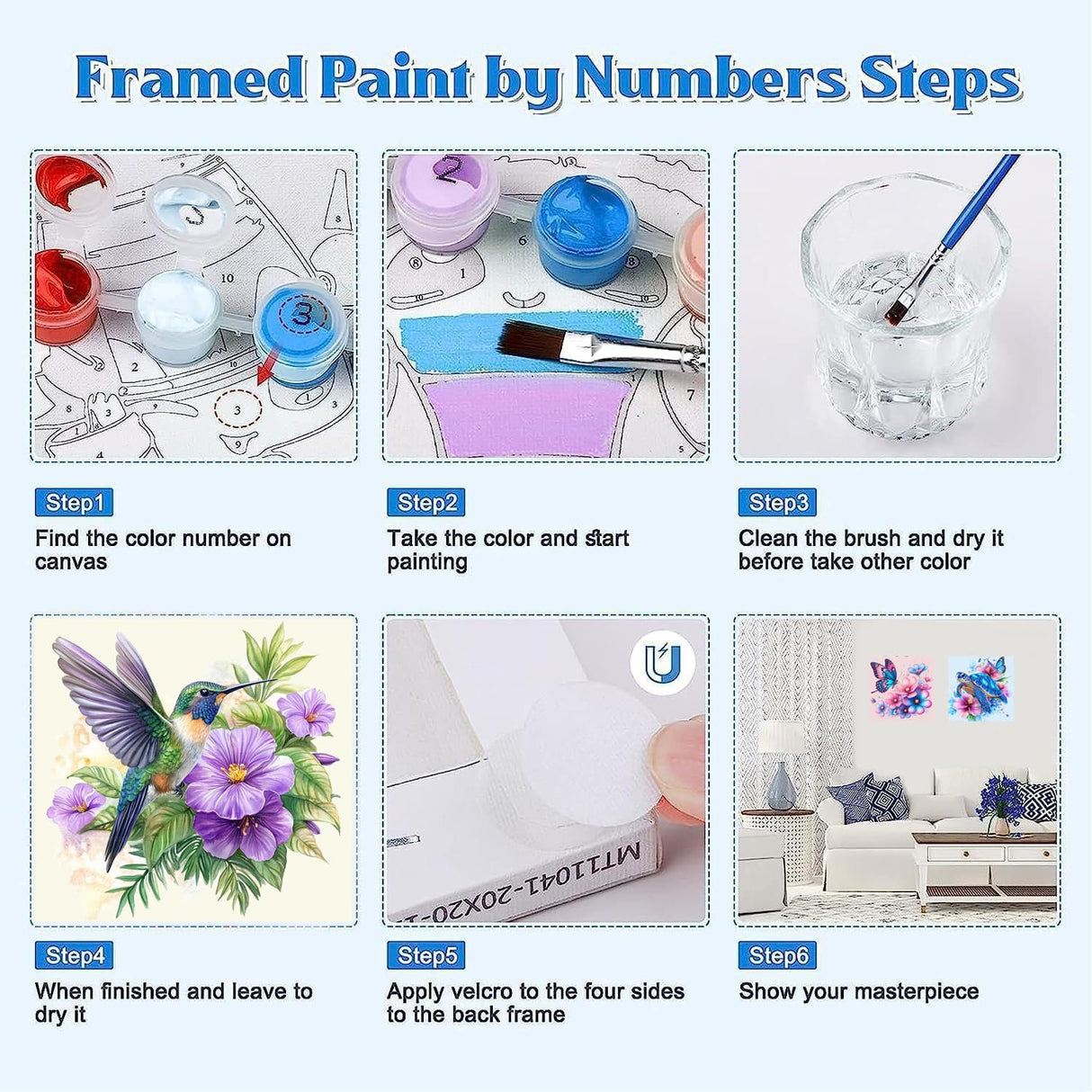 Canrichshop 4 Pack Framed Paint by Numbers Kit for Adults Beginner & Ages Over 12,Animals Paint by Number Kits, DIY Number Painting for Adults Flowers for Decor Present 8X 8 inch Canrichshop