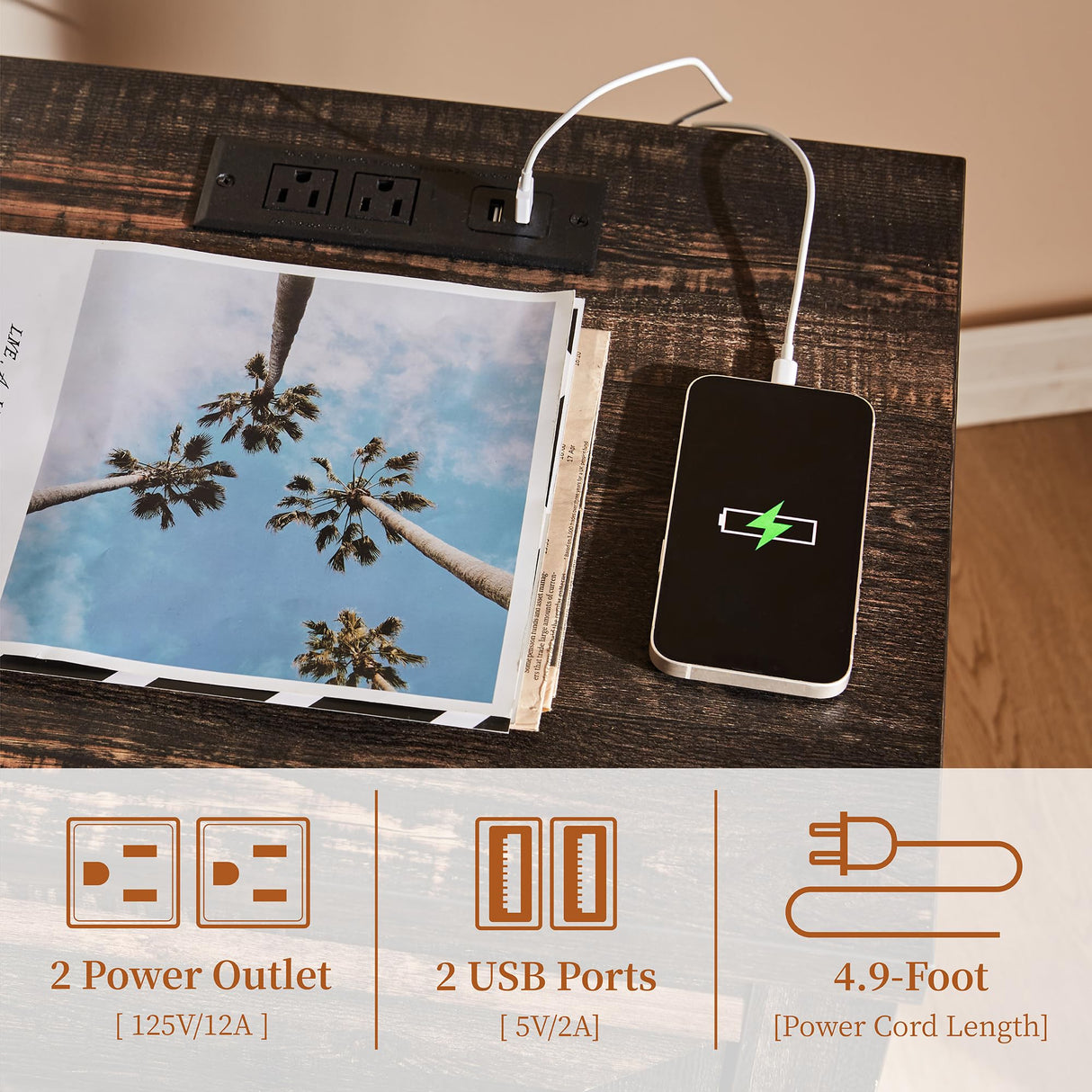 AMERLIFE Nightstand Set of 2 with Charging Station, Rustic Bedside Table with Drawers Storage, Farmhouse Wood Night Stand for Bedroom, Living Room, Dark Oak AMERLIFE