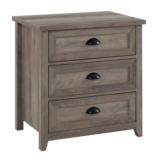 Walker Edison Hazel Modern Farmhouse 3 Drawer Framed Nightstand with Half-Moon Handles, 25 Inch, Grey Wash - WoodArtSupply