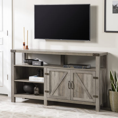 Walker Edison Georgetown Modern Farmhouse Double Barn Door Highboy Storage TV Stand for TVs up to 65 Inches, 58 Inch, Grey Wash - WoodArtSupply