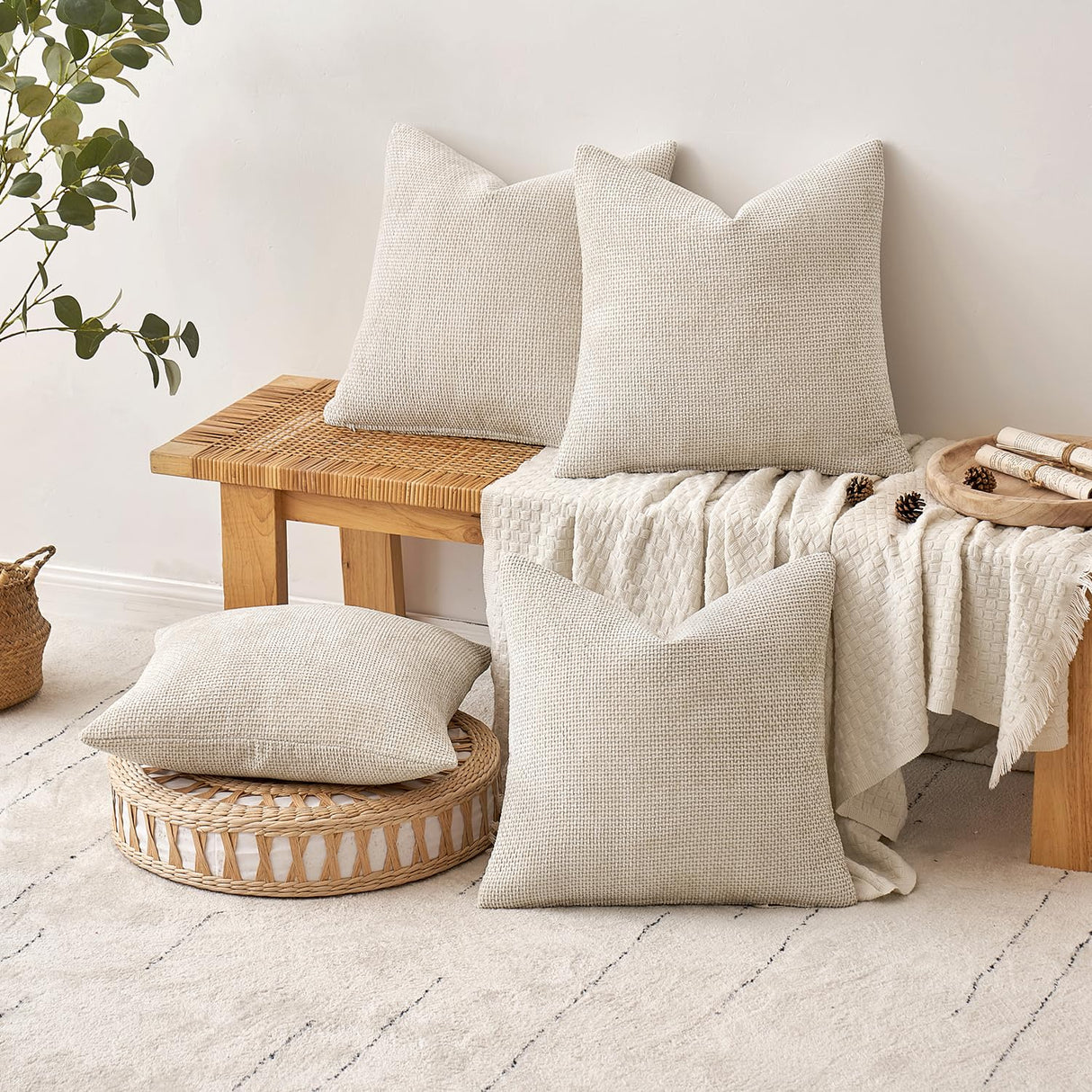 MIULEE Pack of 4 Couch Throw Pillow Covers 20x20 Inch Cream Soft Decorative Chenille Pillow Covers Farmhouse Accent Cushion Covers for Boho Home Decor Sofa Bedroom Living Room MIULEE