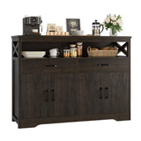 HOSTACK 47" Modern Farmhouse Sideboard Buffet Cabinet, Wood Buffet Storage Cabinet with Drawers & Shelves, Large Coffee Bar Cabinet with Storage, Microwave Stand for Kitchen, Dining Room, Dark Brown HOSTACK