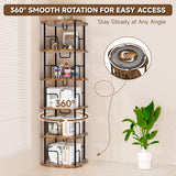 TEROL 5-Tier Rotating Book Shelf, 360° Display Spinning Bookshelf Tower, Book Organizer, Floor Standing Bookcases for Small Space, Corner Book Shelf for Bedroom, Living Room, Study Room (RUSTIC BROWN) TEROL