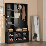 YITAHOME 39" Farmhouse Hall Tree with Entryway Bench, Wood Coat Rack with Storage Shelves, 5 Coat Hooks, 6 Shoe Cubbies w/Adjustable Shelves, Rustic Hall Tree for Entryway Hallway Foyer Narrow, Black YITAHOME