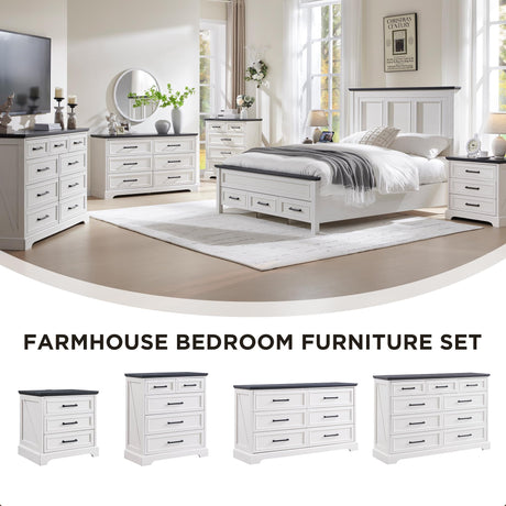 ACCOHOHO Farmhouse Nightstand with Charging Station, 24 Inch Wide End Table with 3 Large Drawers & Bar Handles, Rustic Wood Small Dresser Chest of Drawers for Bedroom, Living Room, Closet, Off White ACCOHOHO