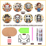 8 Pcs Halloween Diamond Painting Coasters Kits with Holder,DIY Horror Cute Diamond Art Coasters for Adults Beginnners,5D Full Round Drill Gem Painting Craft Art Kits for Supplies Gift 4X4 Inch. MBNTJHT