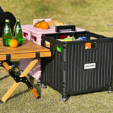 MACOPRO Folding Utility Cart Portable Rolling Crate Handcart Shopping Trolley Collapsible Tool Box, with Lid, Basket on 4 Rotate Wheels, for Grocery, Office, Luggage, Teacher (Black) MACOPRO