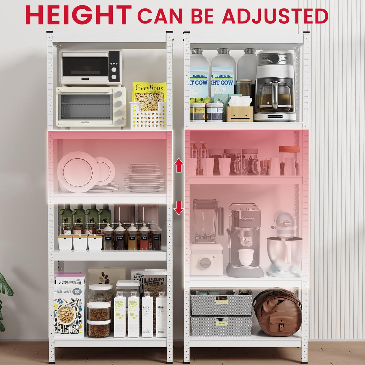 TOYEAR 2000LBS Storage Shelves 5 Tier Garage Shelving Heavy Duty 67.32" H x 23.62" W x 15.75" D Adjustable Metal Shelving Unit for Garage Shelves Utility Rack Shelf (White Shelf, 23.62*15.75*67.32) Toyear