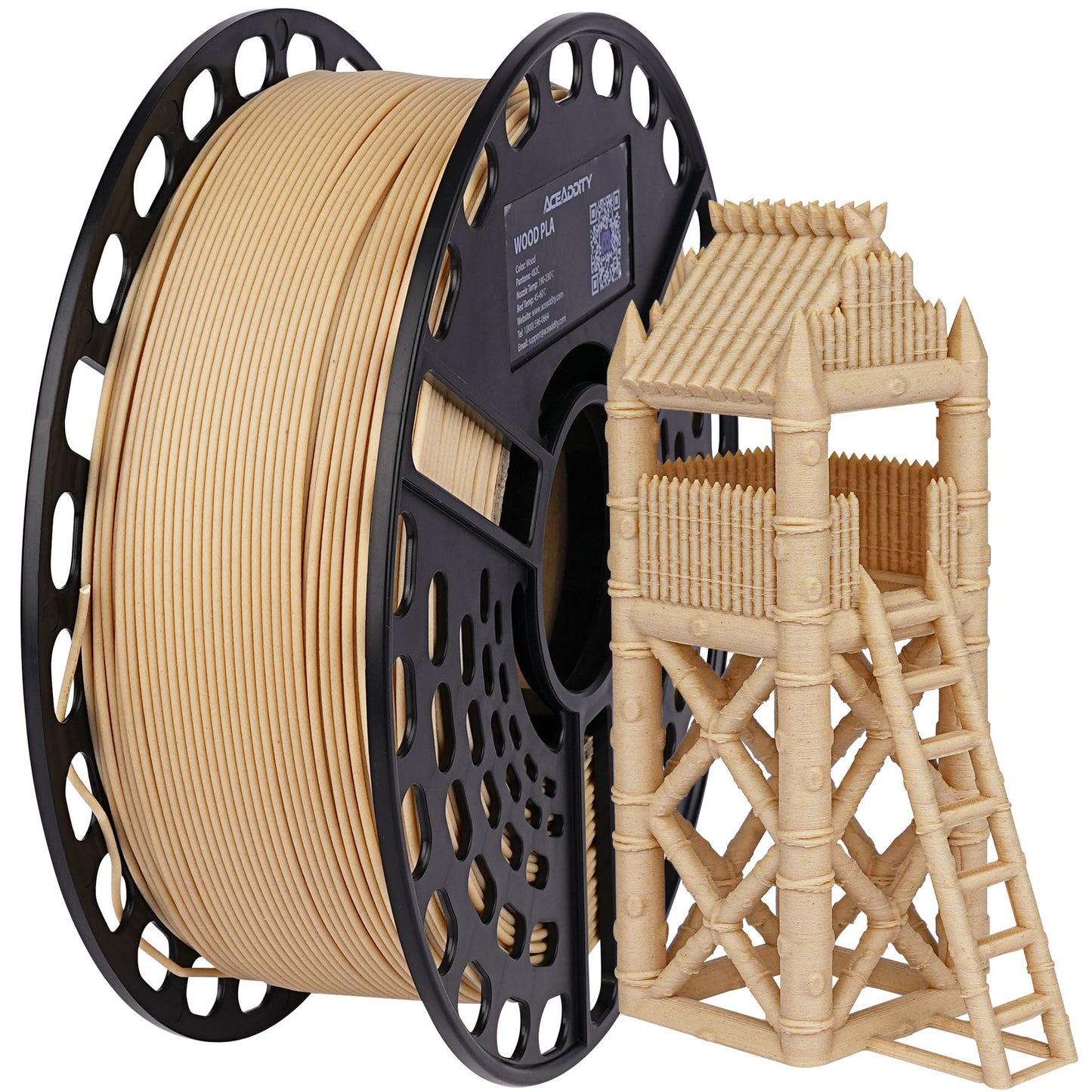 AceAddity Wood PLA 3D Printer Filament, 30% Real Wood, Dimensional Accuracy +/- 0.02 mm, 1 kg Spool, 1.75 mm