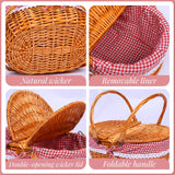 HYBDAMAI Wicker Picnic Basket Set for 4 with Lid and Handle Picnic Hamper with Washable Lining and Cutlery Set for Outdoor, Camping, Halloween, Christmas, and Birthday HYBDAMAI
