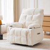 Hicosit Manual Rocker Recliner Chair, 360°Swivel Recliner Chairs for Adults, Single Recliner Seat with Cup Holders,Upholstered Fabric Lazy Boy Recliner,White Hicosit