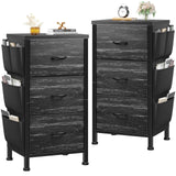 EnHomee Nightstand Set of 2, Night Stand with 3 Drawers for Bedroom, Bedside Table with Wooden Top, Sturdy Steel Frame End Table, Small Dresser for Bedroom, Living Room, Black EnHomee