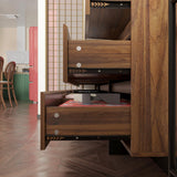 ECACAD 70.9" Dresser with 12 Handleless Drawers, Mid-Century Modern Chest of Drawers with Slide Rails, Wooden Storage Dresser for Bedroom Living Room, Brown & Black ECACAD