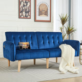 TYBOATLE 65" W Velvet Modern Convertible Folding Futon Couch Sofa Bed w/ 2 USB Charging Ports for Compact Living Space, Small Couches for Office, Dorm, RV Room, Apartment, Bedroom (Navy Blue) TYBOATLE