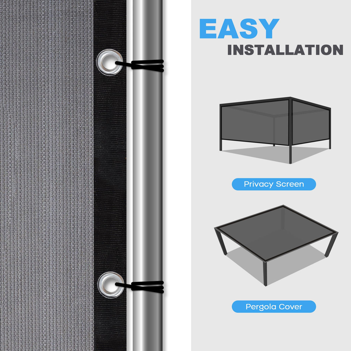 VICLLAX Shade Fabric Sun Shade Cloth Privacy Screen with Grommets for Patio Garden Pergola Cover Canopy 10x10 FT, Grey VICLLAX