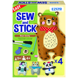 EZCRA Easy Arts and Crafts for Kids - No Mess Sewing Kit for Kids - 4 Easy to Do Bear Sewing Projects - Fun Felt Stickers - Tools with Instruction - Gifts for Boys and Girls Age 4,5,6,7,8 EZCRA